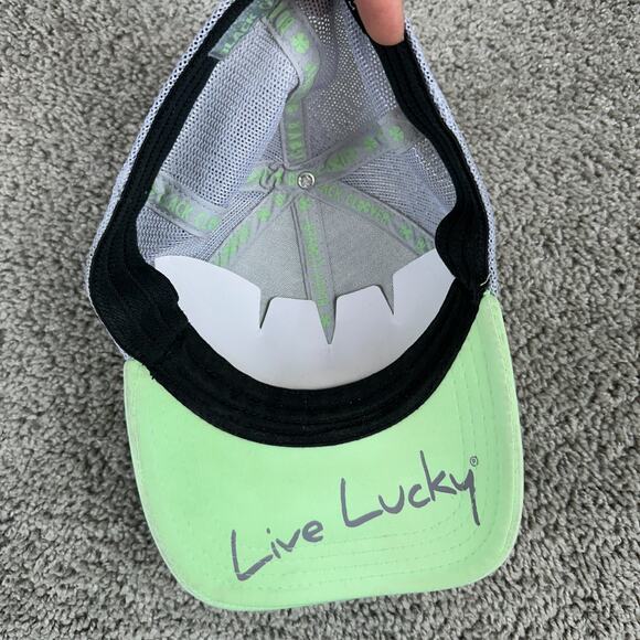 Black Clover Hat Cap S/M Green Gray Fitted Mesh Back Live Lucky Casual Mens - Picture 8 of 9